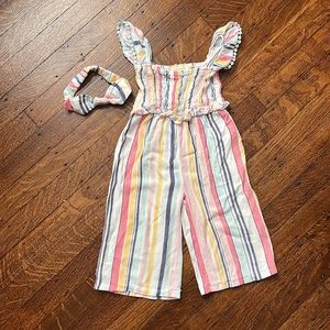 btween | multicolor striped jumpsuit with matching headband